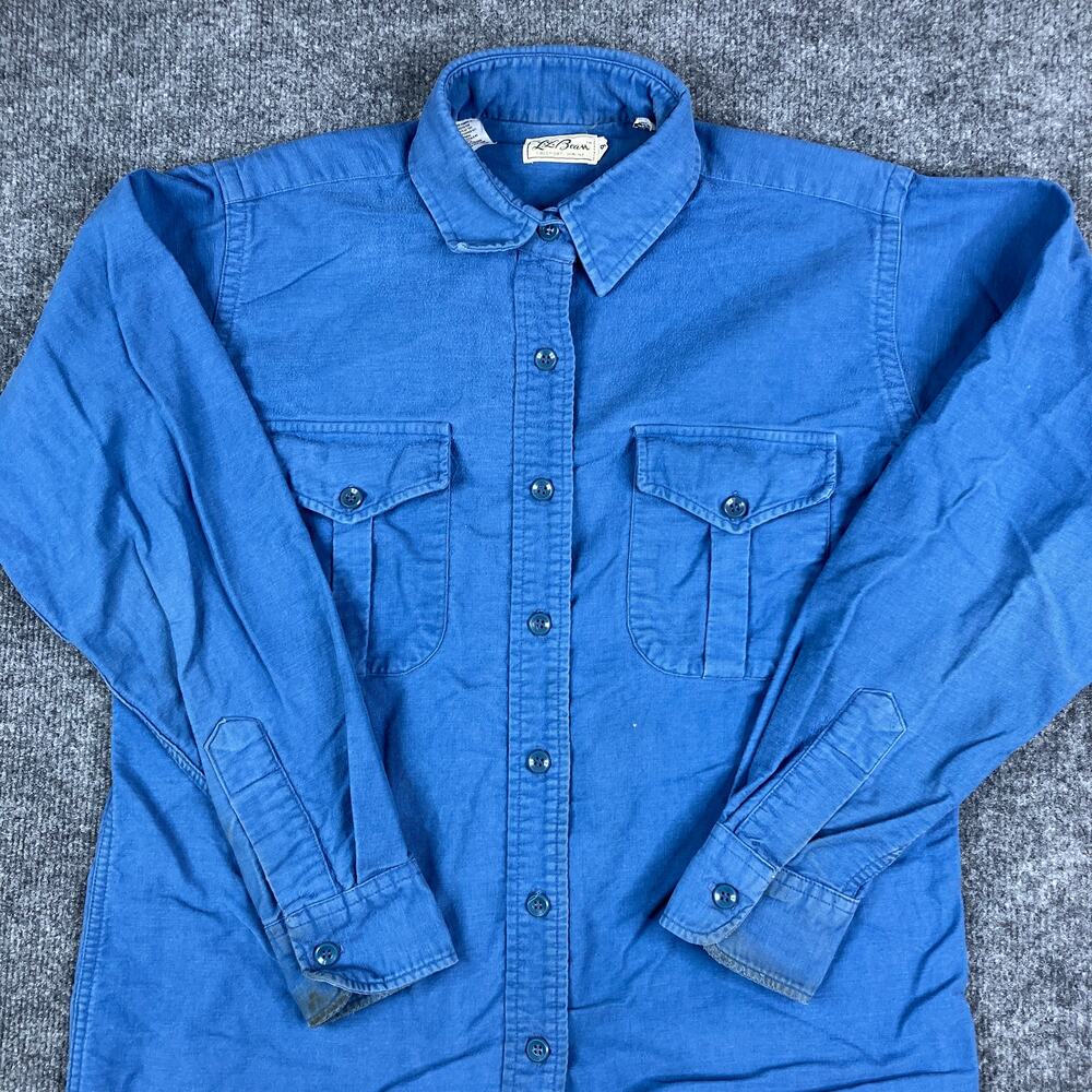 LL Bean Button-Up Shirt Womens Size 18 Blue Long Sleeve Utility Cotton Casual